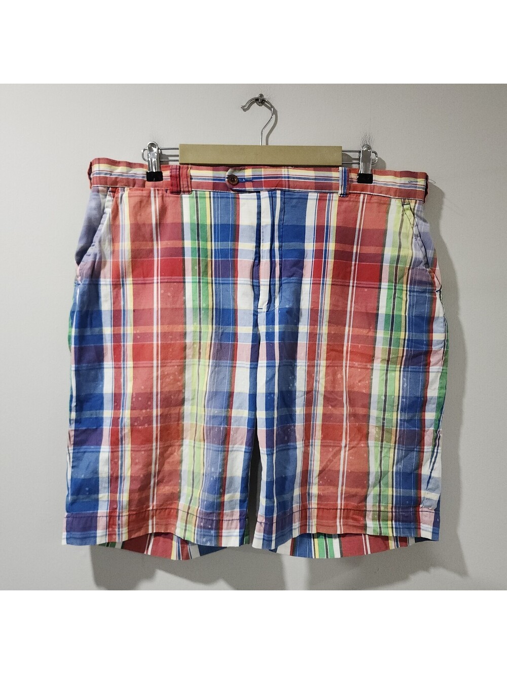 Polo Ralph Lauren Madras Multicolor Plaid Shorts Preppy Classic Back Buckle 38